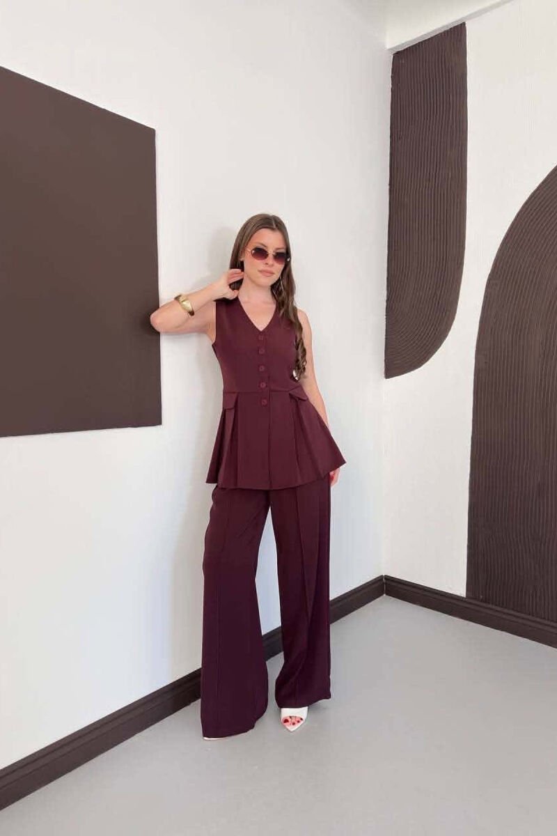 BUTTONED VEST + TROUSERS WOMAN SET BURGUNDY/VISHNJE - 3