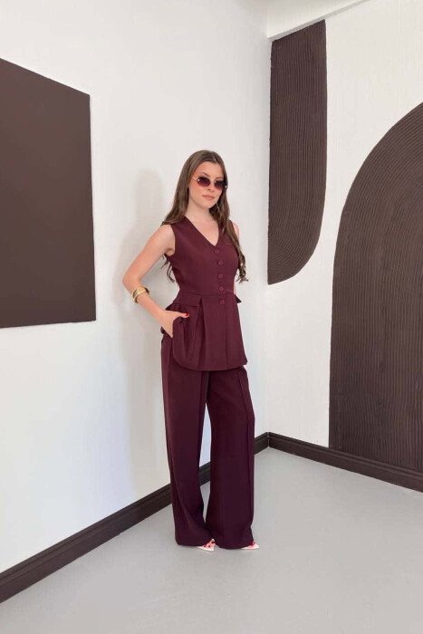 BUTTONED VEST + TROUSERS WOMAN SET BURGUNDY/VISHNJE - 4