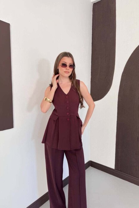 BUTTONED VEST + TROUSERS WOMAN SET BURGUNDY/VISHNJE - 5