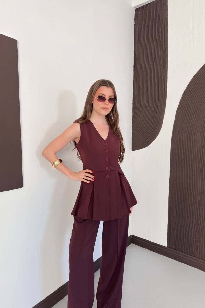 BUTTONED VEST + TROUSERS WOMAN SET BURGUNDY/VISHNJE - 6