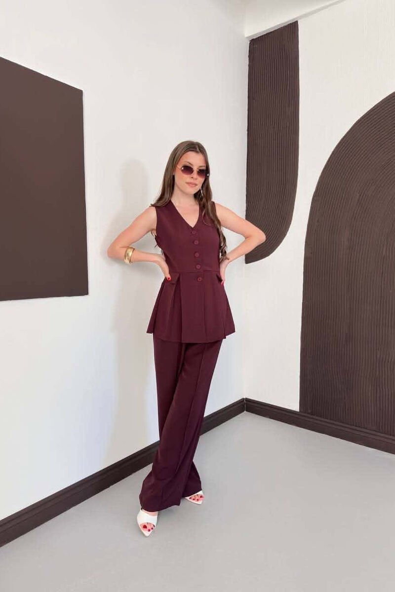 BUTTONED VEST + TROUSERS WOMAN SET BURGUNDY/VISHNJE - 7