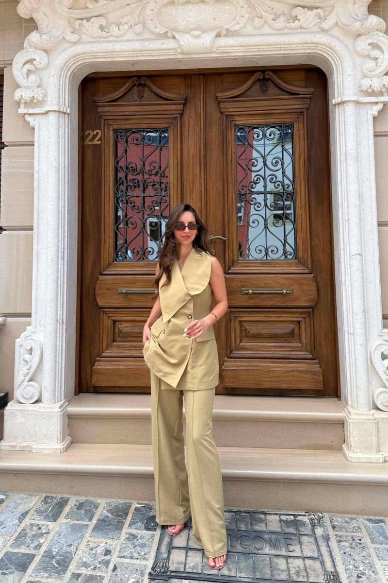 BUTTONED VEST + TROUSERS WOMAN SET KHAKI / KAKI - 1