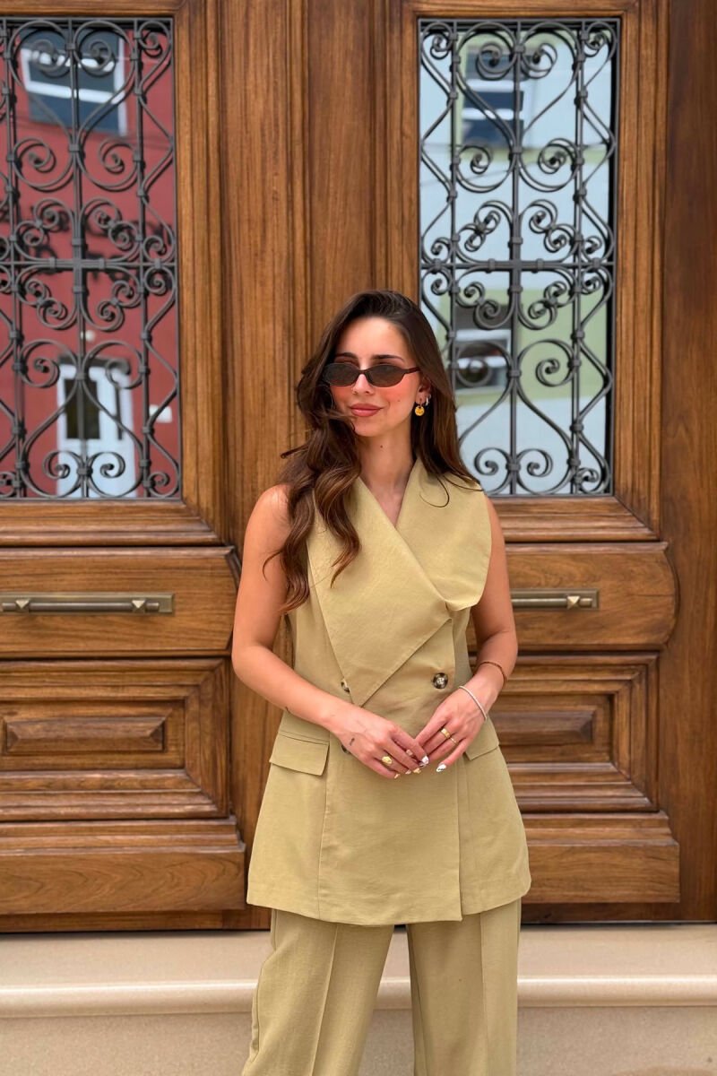 BUTTONED VEST + TROUSERS WOMAN SET KHAKI / KAKI - 3