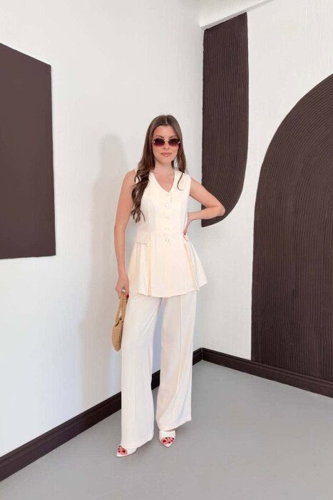 BUTTONED VEST + TROUSERS WOMAN SET POWDER/PUDER 