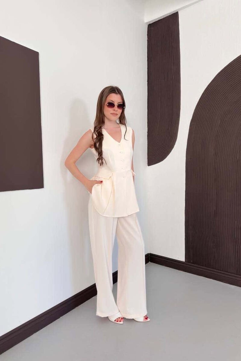 BUTTONED VEST + TROUSERS WOMAN SET POWDER/PUDER - 2