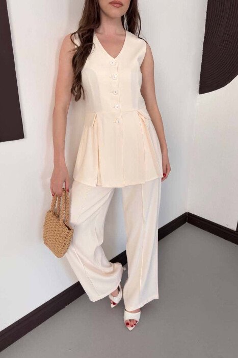 BUTTONED VEST + TROUSERS WOMAN SET POWDER/PUDER - 6