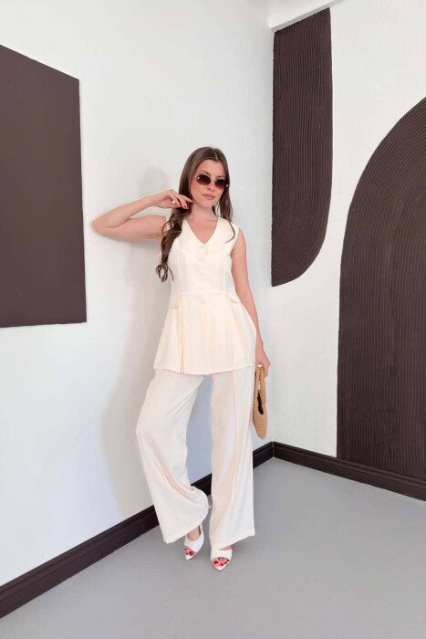 BUTTONED VEST + TROUSERS WOMAN SET POWDER/PUDER - 7