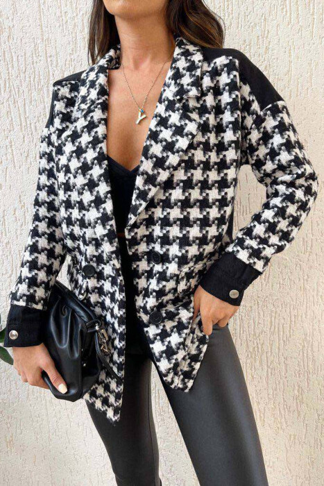 BUTTONS AND DIFFERENT PATTERN WOMAN JACKET BLACK-WHITE/ZB - 2