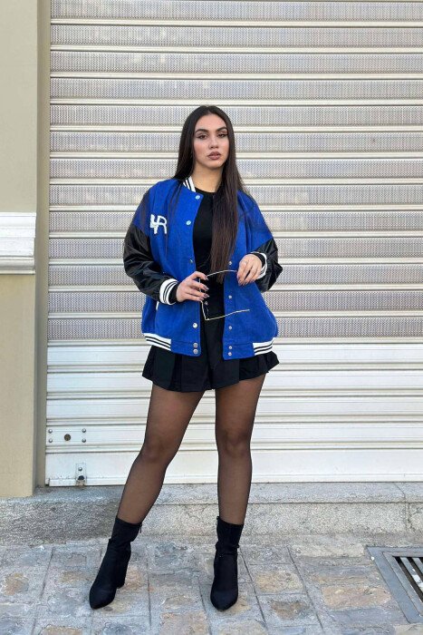 BUTTONS BOMBER WOMEN JACKET BLUE/BLU - 5