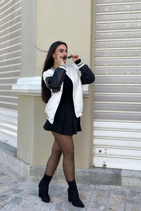 BUTTONS BOMBER WOMEN JACKET WHITE-E BARDHE - 2