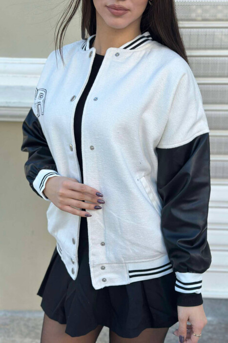 BUTTONS BOMBER WOMEN JACKET WHITE-E BARDHE - 3
