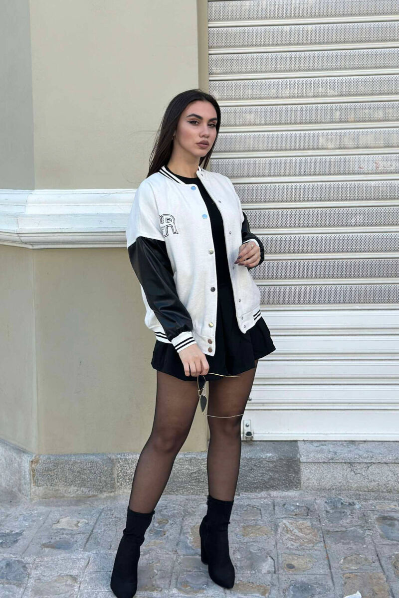 BUTTONS BOMBER WOMEN JACKET WHITE-E BARDHE - 4