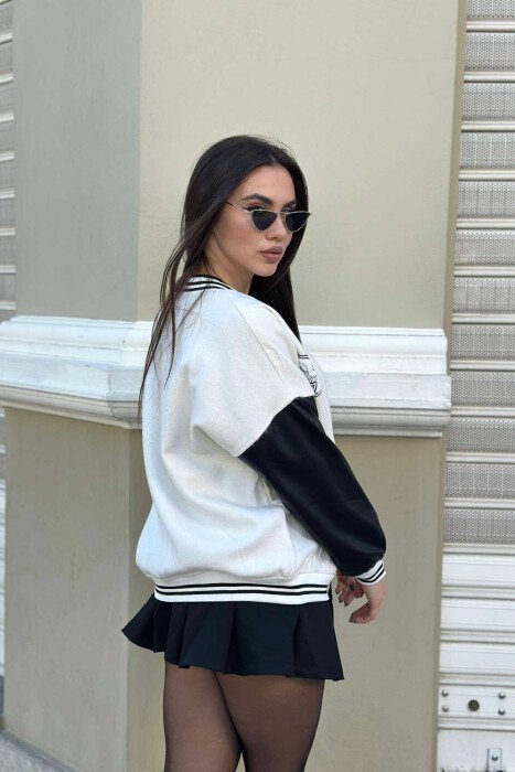 BUTTONS BOMBER WOMEN JACKET WHITE-E BARDHE - 5