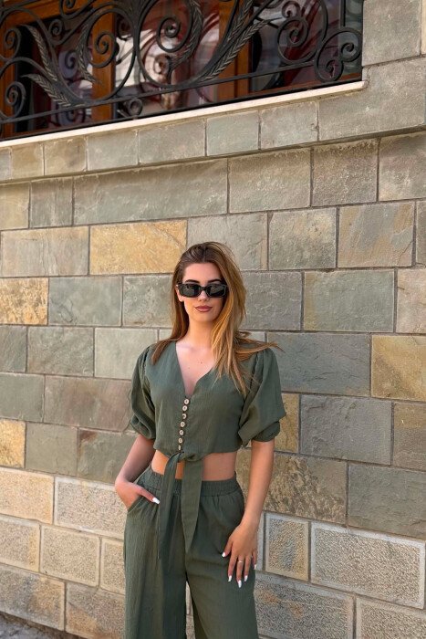 BUTTONS CROP AND PANTS WOMAN SET GREEN/JESHILE - 2