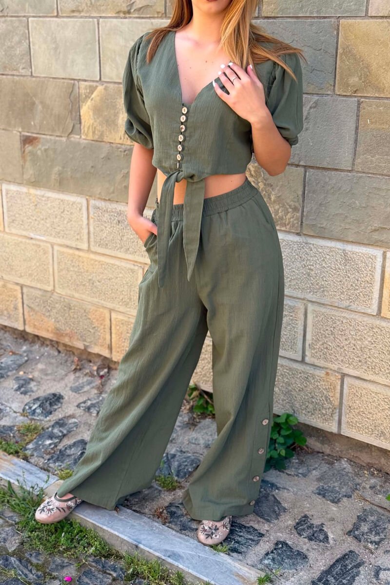 BUTTONS CROP AND PANTS WOMAN SET GREEN/JESHILE - 3