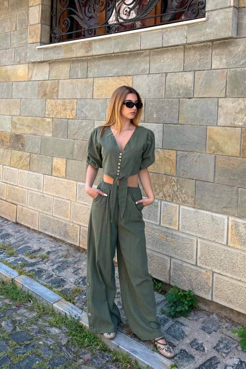 BUTTONS CROP AND PANTS WOMAN SET GREEN/JESHILE - 4