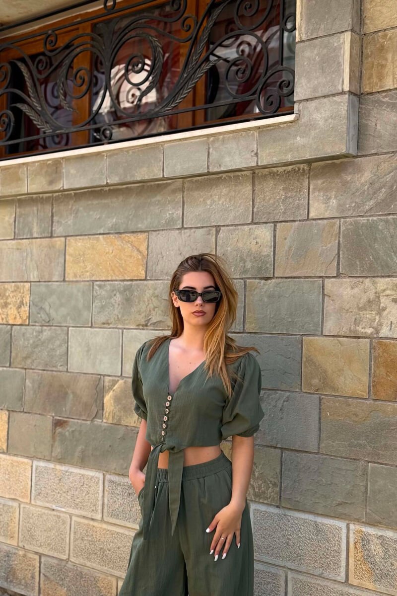 BUTTONS CROP AND PANTS WOMAN SET GREEN/JESHILE - 5