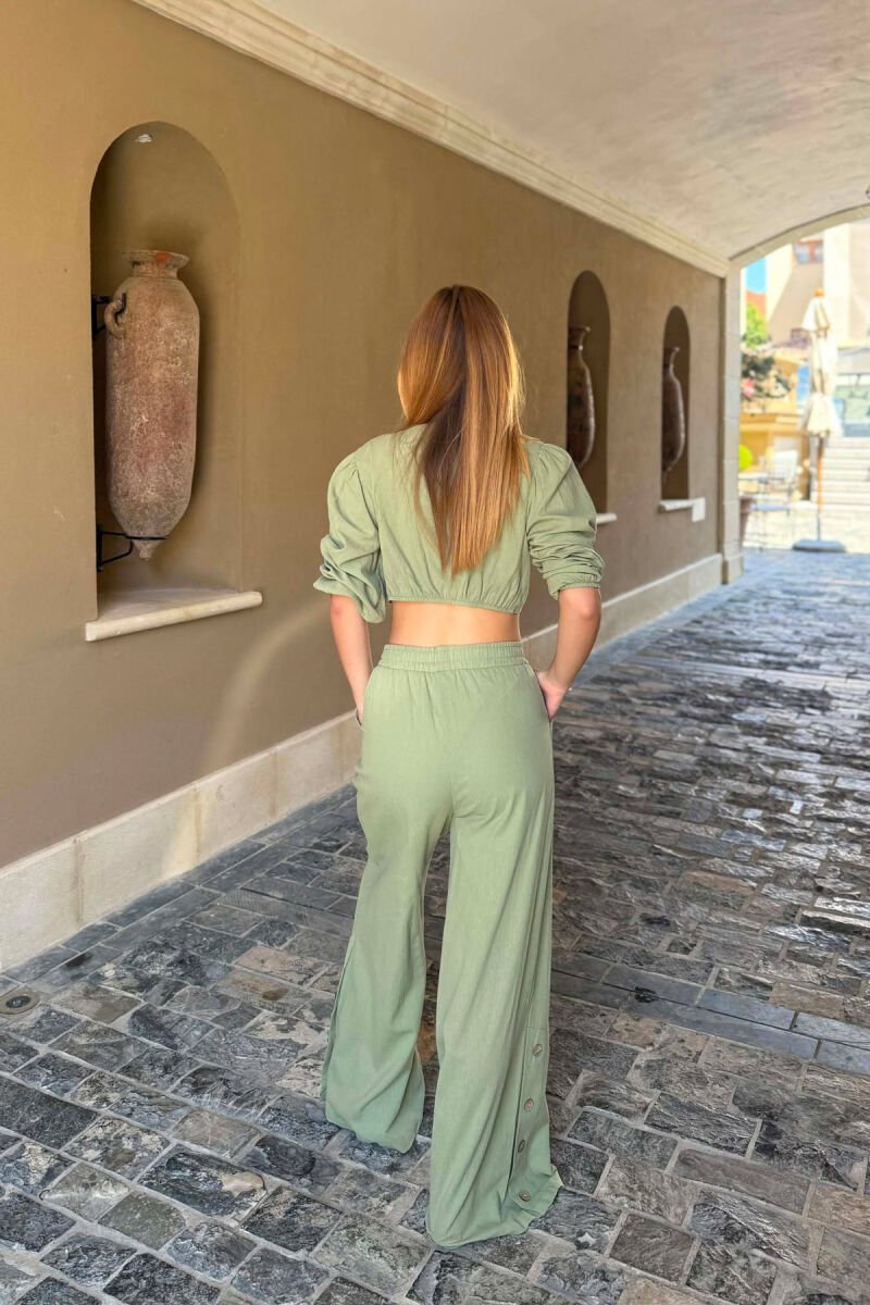 BUTTONS CROP AND PANTS WOMAN SET LIGHT GREEN/JEZB - 4