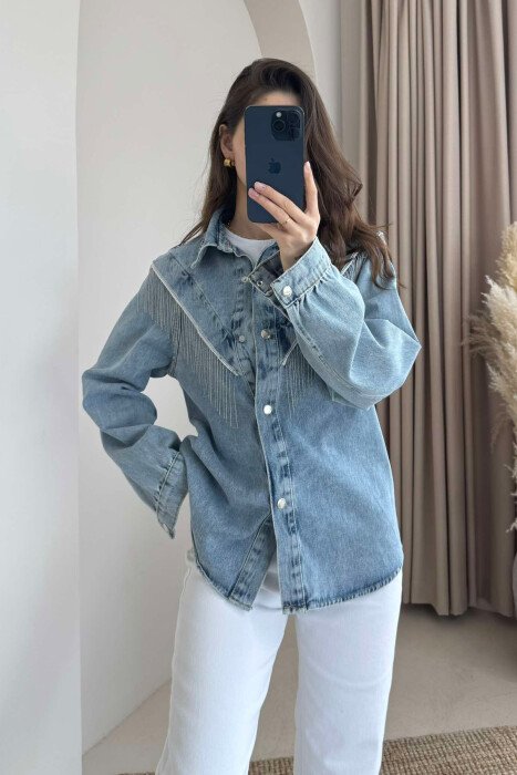 BUTTONS DENIM WOMAN JACKET LIGHTBLUE/BZ - KLAUDIO FASHION