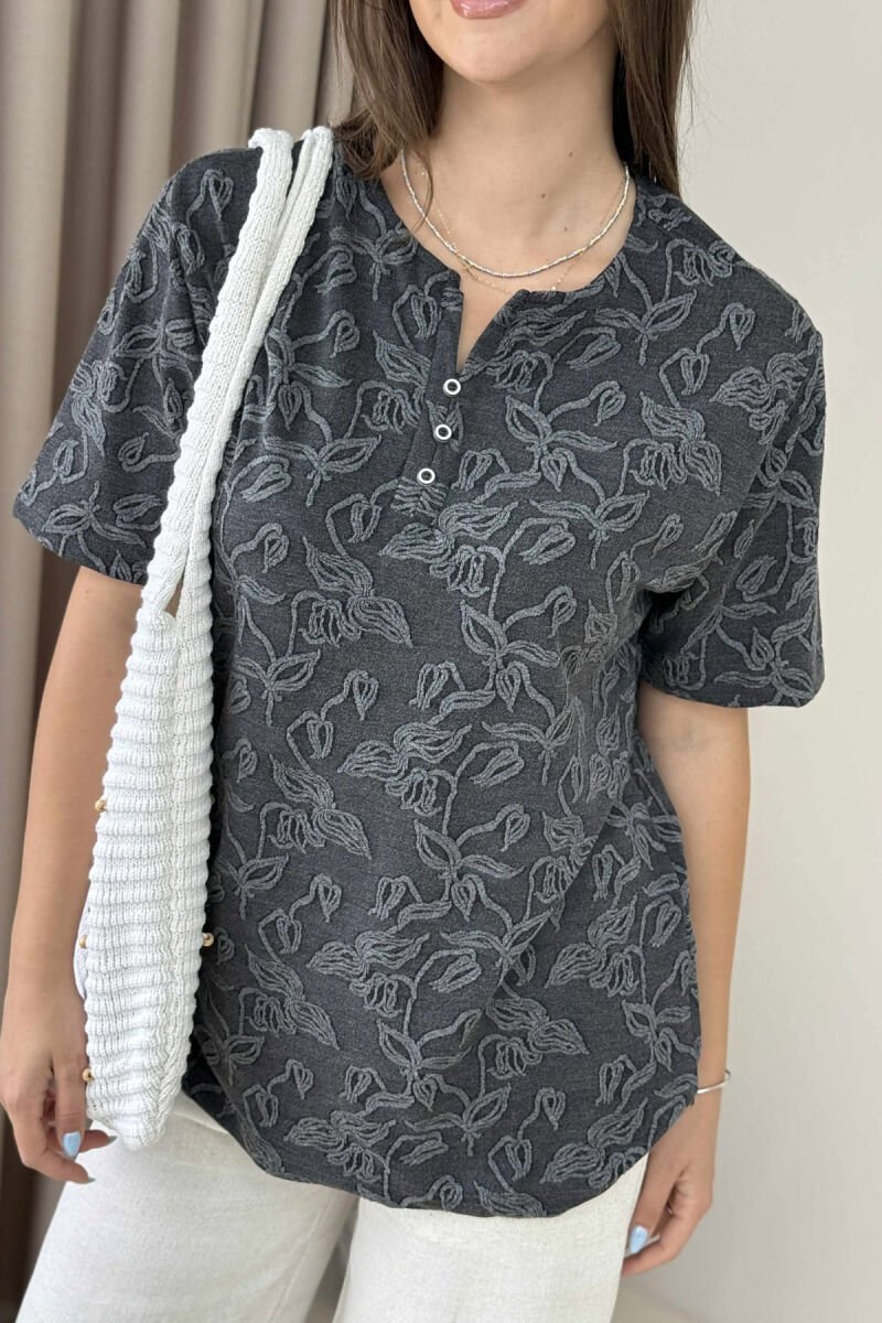 BUTTONS DESIGNED WOMEN T-SHIRT DARK GREY/GEE - 2