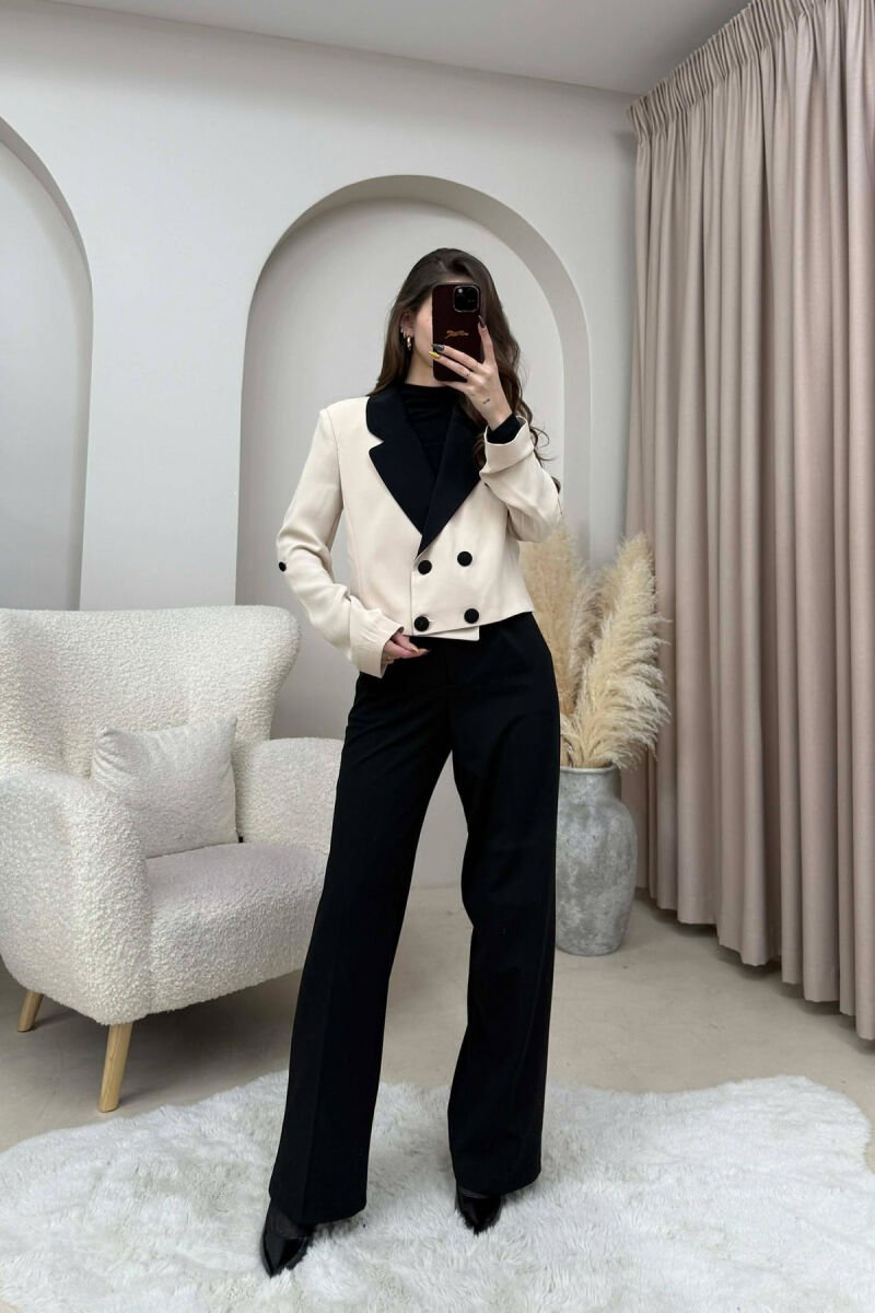 BUTTONS DETAIL CROPPED WOMEN JACKET BEIGE/BEZHE - 1
