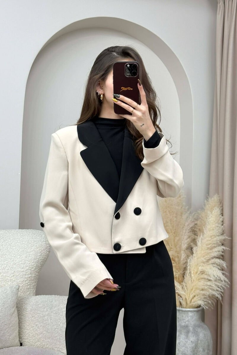 BUTTONS DETAIL CROPPED WOMEN JACKET BEIGE/BEZHE - 2
