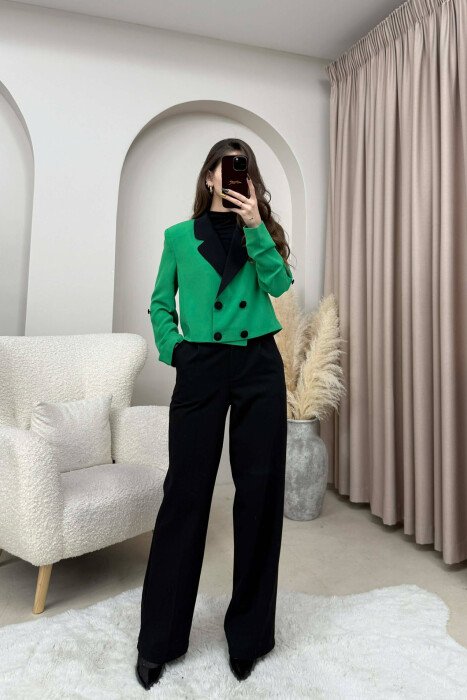 BUTTONS DETAIL CROPPED WOMEN JACKET LIGHT GREEN/JEZB - 1