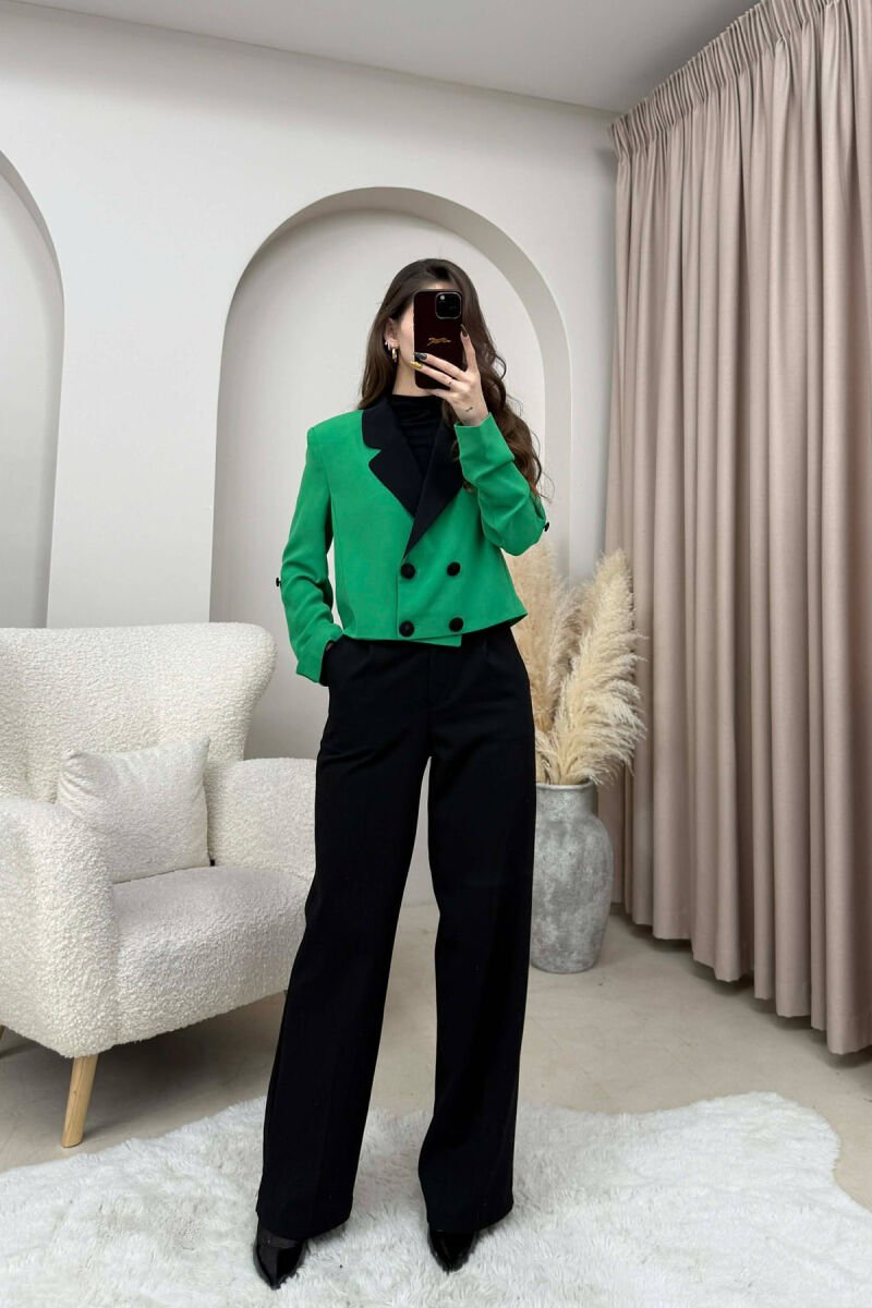 BUTTONS DETAIL CROPPED WOMEN JACKET LIGHT GREEN/JEZB - 1