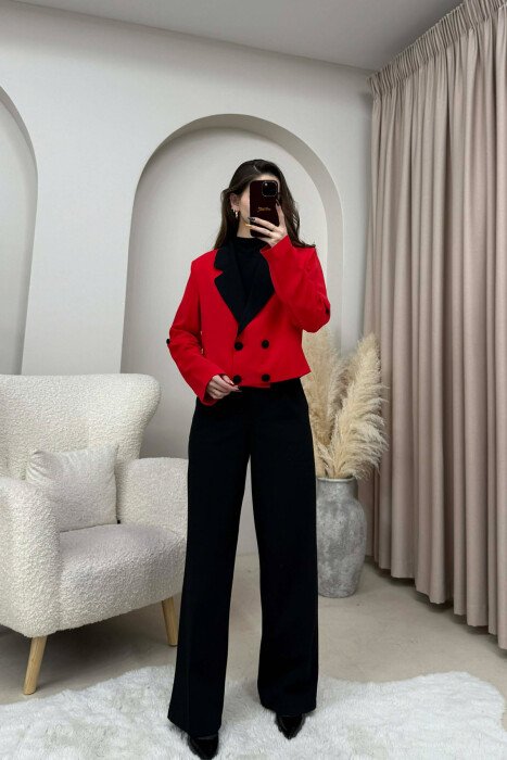 BUTTONS DETAIL CROPPED WOMEN JACKET RED/E KUQE - 1