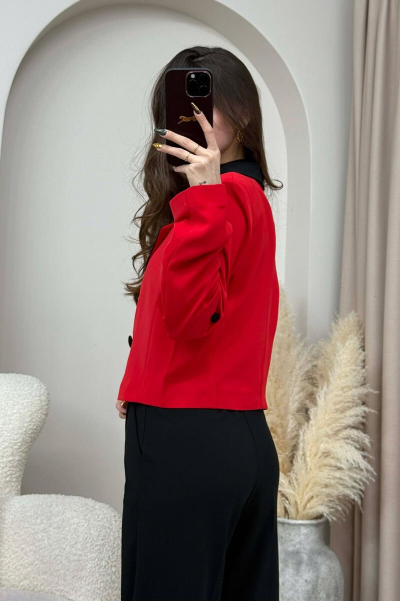 BUTTONS DETAIL CROPPED WOMEN JACKET RED/E KUQE - 3
