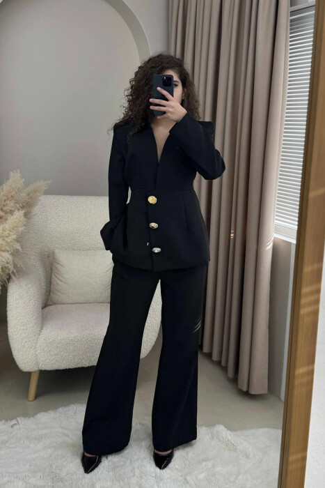 BUTTONS DETAIL JACKET+TROUSERS WOMEN SET BLACK/ E ZEZE - 1