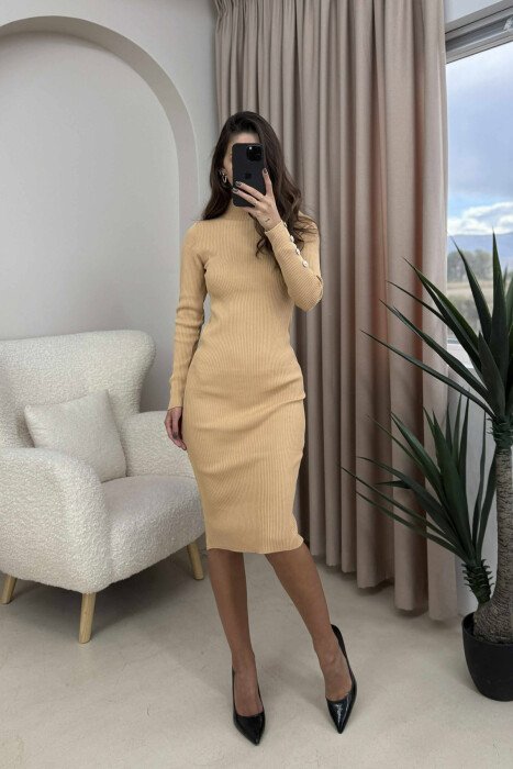 BUTTONS DETAIL ONE COLOR LONG WOMEN DRESS BEIGE/BEZHE 