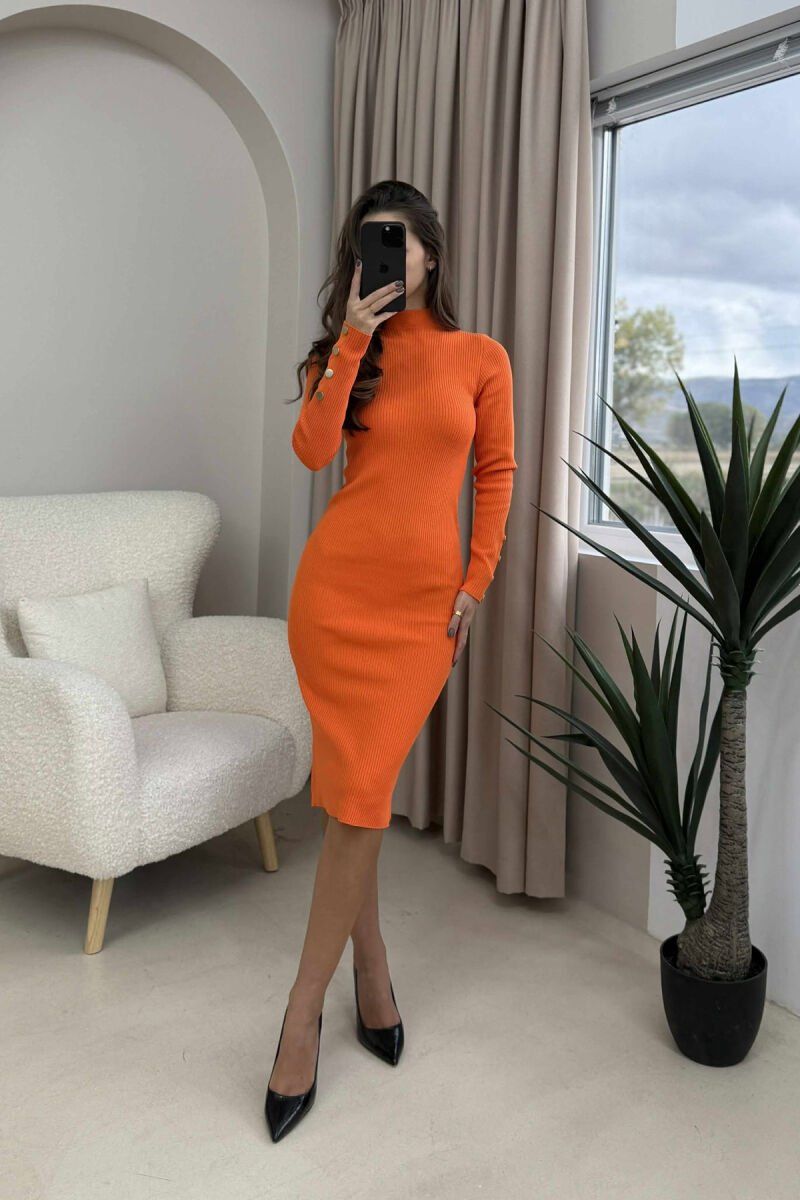 BUTTONS DETAIL ONE COLOR LONG WOMEN DRESS ORANGE/PORTOKALLI - 4