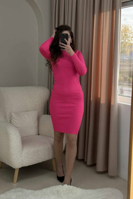 BUTTONS DETAIL ONE COLOR LONG WOMEN DRESS PINK/ROZE 