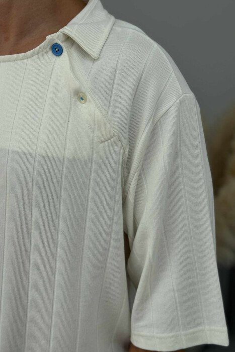 BUTTONS DETAIL ONE COLOR MEN T-SHIRT CREAM/KREM - 4