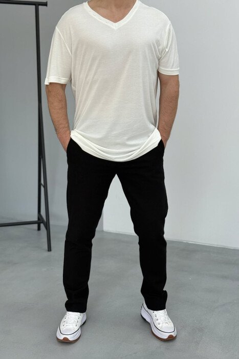 BUTTONS DETAIL ONE COLOR MEN T-SHIRT WHITE-E BARDHE - KLAUDIO FASHION