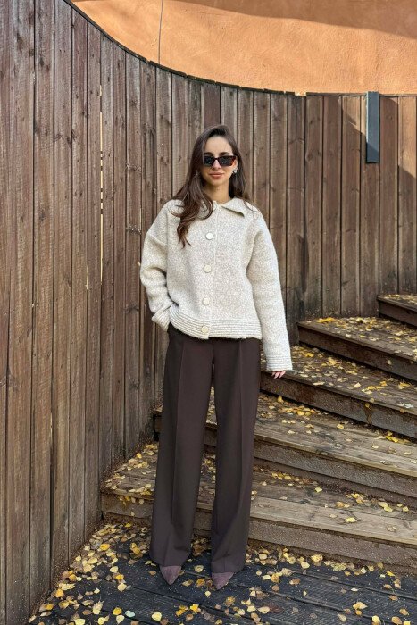 BUTTONS DETAIL ONE COLOR WOMEN CARDIGAN BEIGE/BEZHE - 1