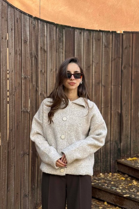 BUTTONS DETAIL ONE COLOR WOMEN CARDIGAN BEIGE/BEZHE - 3