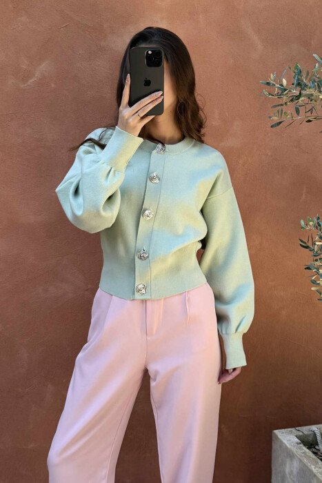 BUTTONS DETAIL ONE COLOR WOMEN CARDIGAN MINT/MENTE - 3