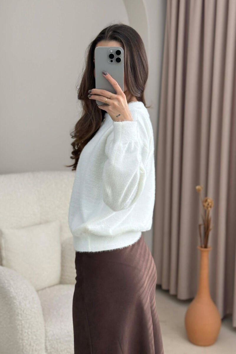 BUTTONS DETAIL ONE COLOR WOMEN CARDIGAN WHITE-E BARDHE - 3