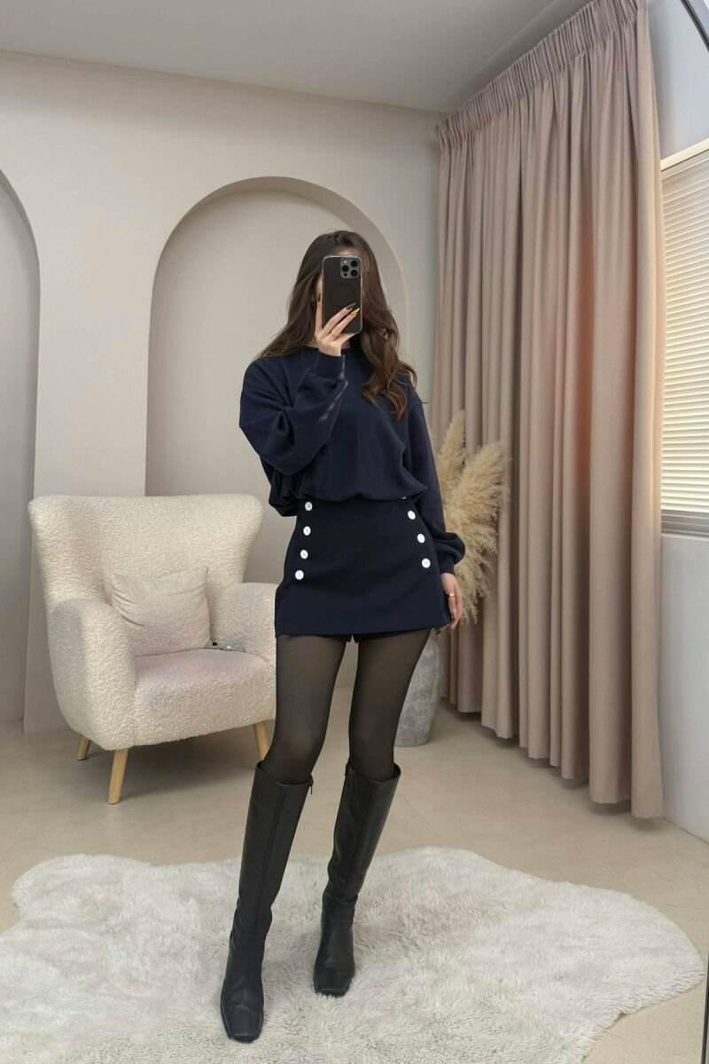 BUTTONS DETAIL ONE COLOR WOMEN SKORT DARK BLUE/BEE - 2