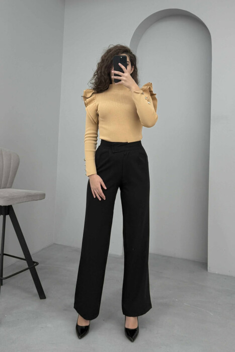 BUTTONS DETAIL ONE COLOR WOMEN SWEATER BEIGE/BEZHE - 2