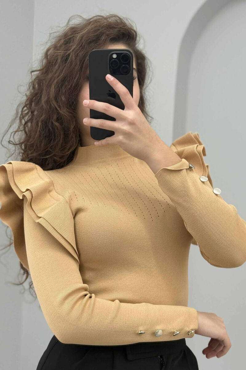 BUTTONS DETAIL ONE COLOR WOMEN SWEATER BEIGE/BEZHE - 3