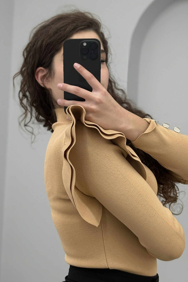 BUTTONS DETAIL ONE COLOR WOMEN SWEATER BEIGE/BEZHE - 4