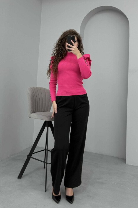 BUTTONS DETAIL ONE COLOR WOMEN SWEATER FUCHSIA/CIKLAMI 