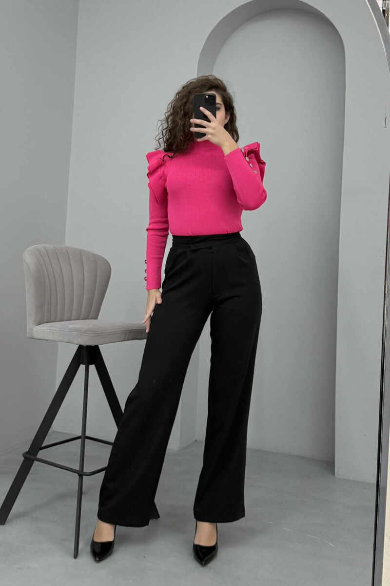BUTTONS DETAIL ONE COLOR WOMEN SWEATER FUCHSIA/CIKLAMI - 2
