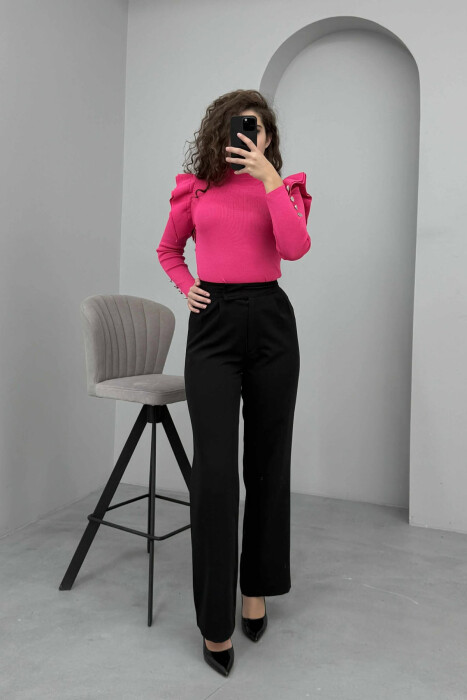 BUTTONS DETAIL ONE COLOR WOMEN SWEATER FUCHSIA/CIKLAMI - 3
