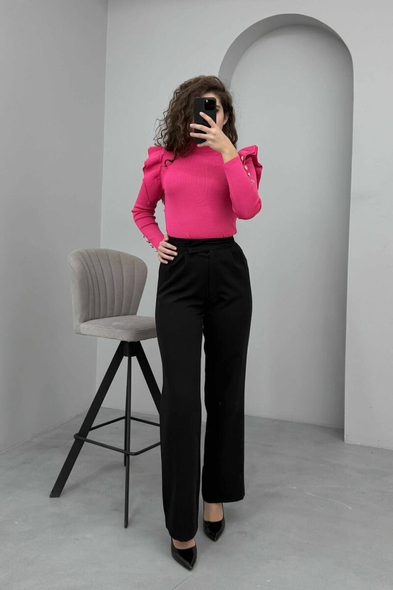 BUTTONS DETAIL ONE COLOR WOMEN SWEATER FUCHSIA/CIKLAMI - 3