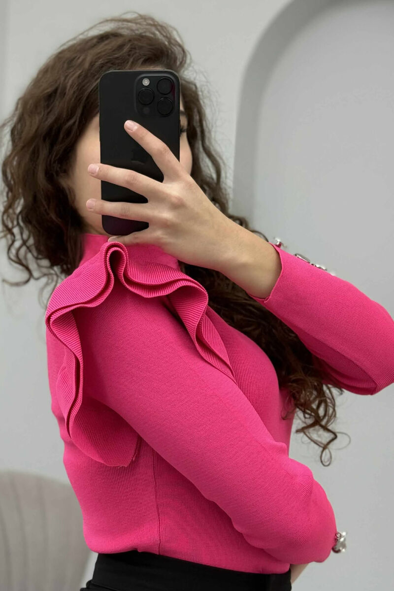 BUTTONS DETAIL ONE COLOR WOMEN SWEATER FUCHSIA/CIKLAMI - 5