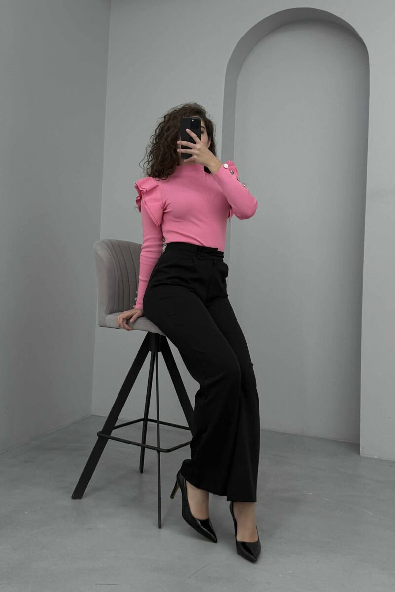 BUTTONS DETAIL ONE COLOR WOMEN SWEATER PINK/ROZE - 2